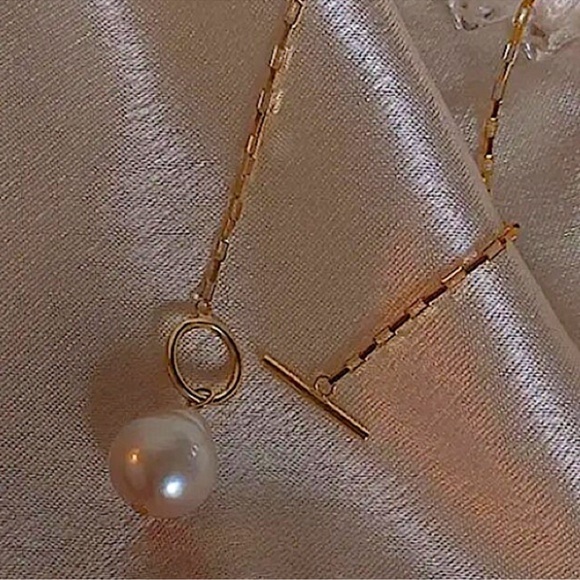 Pearl Drop Necklace, Toggle, 18K Gold plated Gift For Mom - Picture 6 of 10